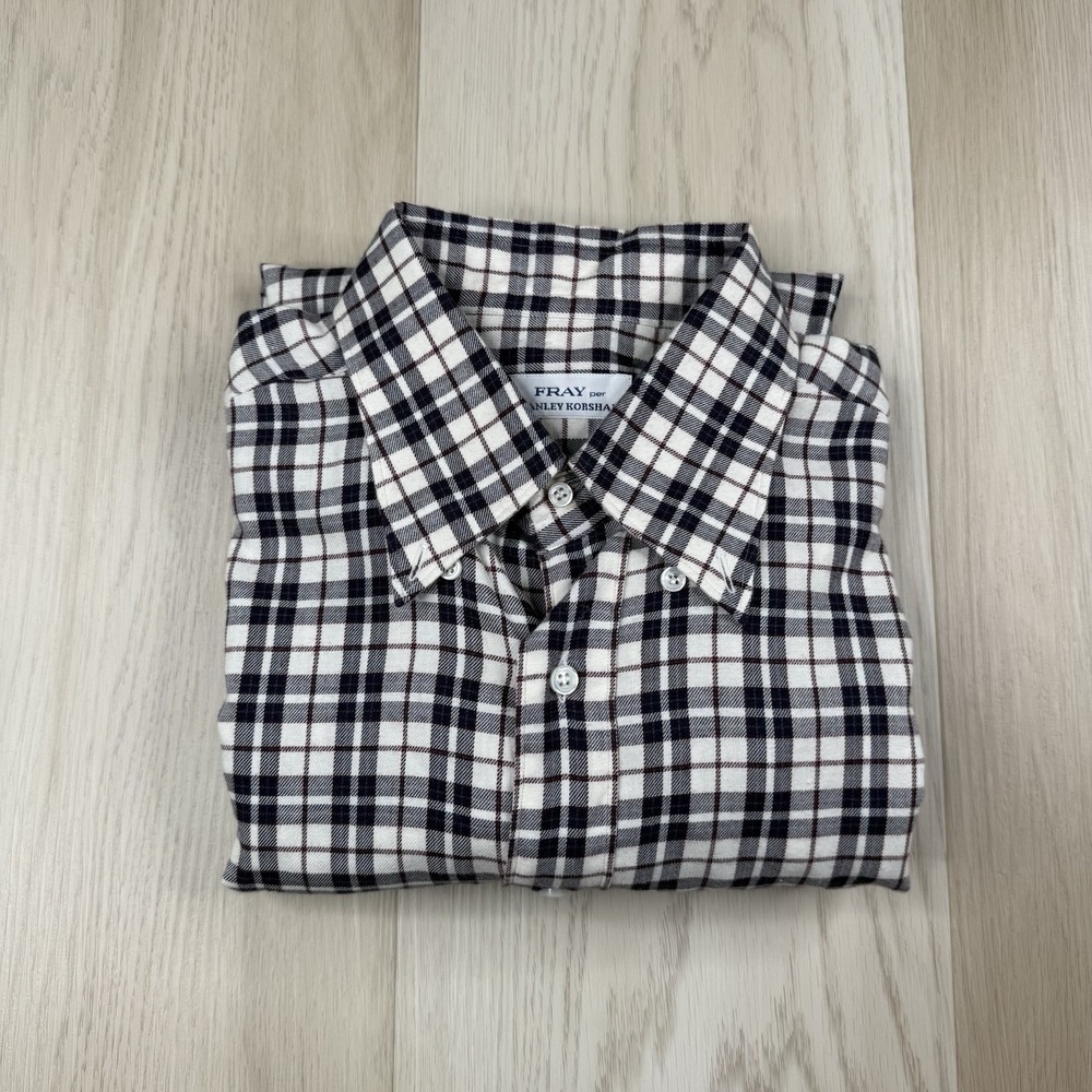 Fray Per Stanley Korshak Plaid Long Sleeve Flannel Luxury Cotton Cashmere Large